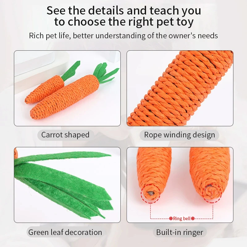 Cat Toy Carrot Sound Pet Products Bite Resistant Paper Rope Scratcher Clean Teeth Interactive Play Cat Carrot Chew Toy for Cat