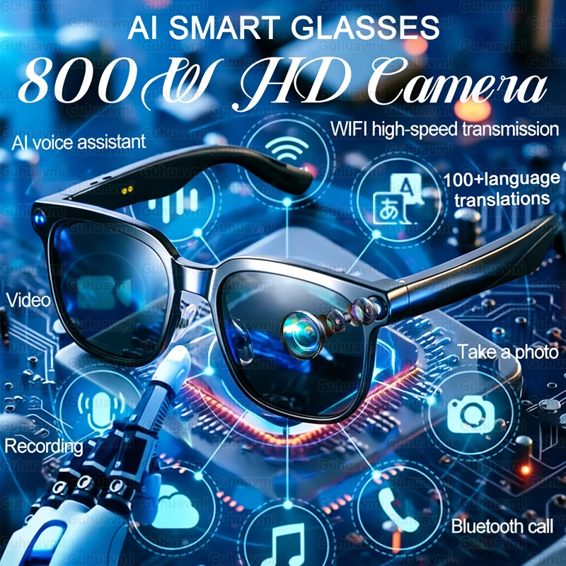 

AI Smart Glasses 800W HD Camera Voice Call AI ChatGPT 100+ Language Translator 4K Video Recording Smart Sunglasses For Men Women