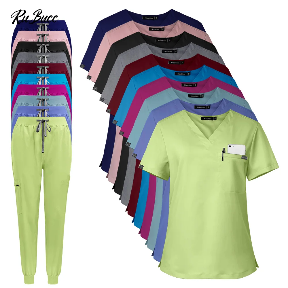 

2025 New Pharmacy Nurse Uniform V-neck Tops Jogger Pants Scrub Set Surgical Workwear Dentist Nursing Suit Hospital Doctor Outfit