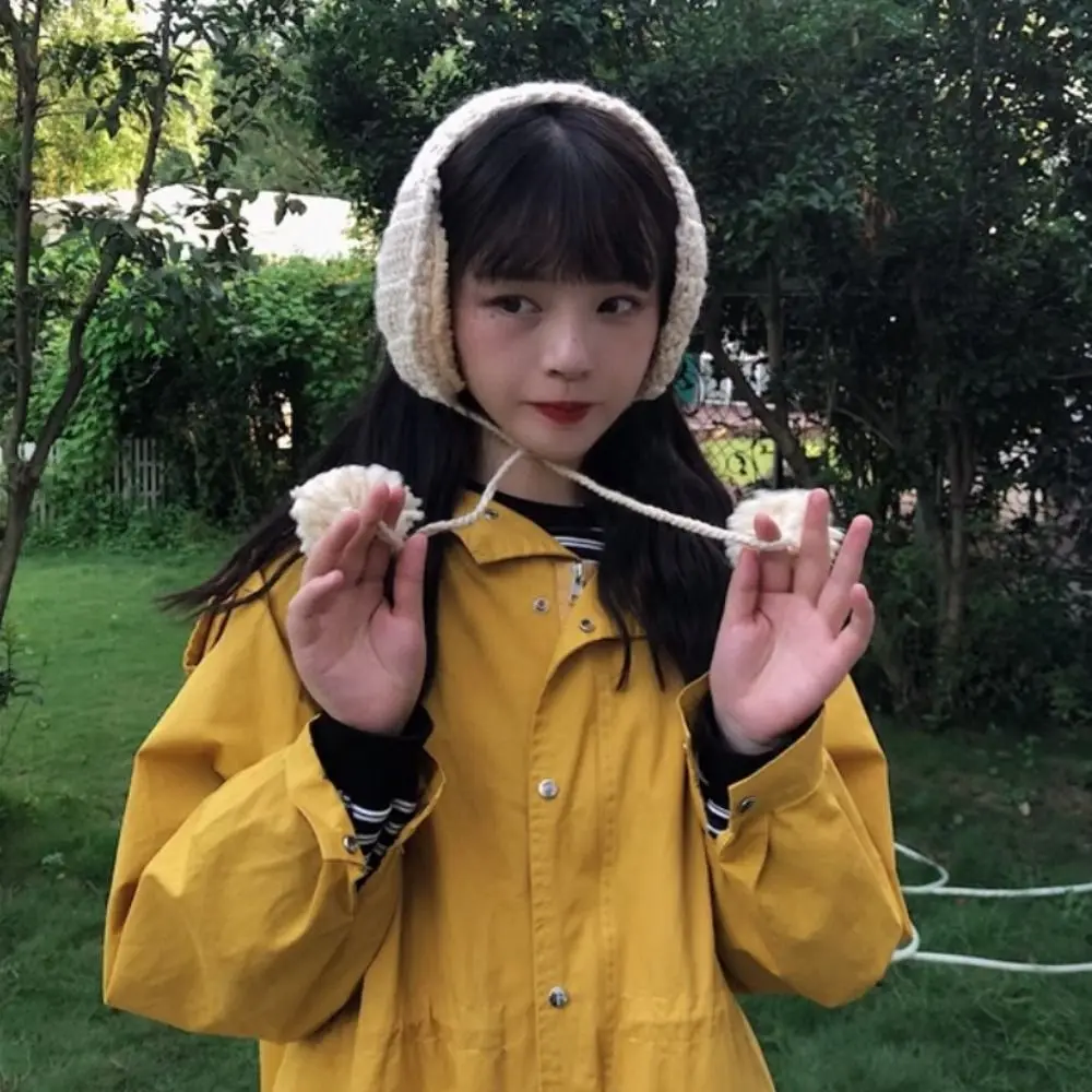 Handmade Korean Style Y2k Plush Earmuffs Thicken Soft Warm JK Knitted Earflap Skiing Outdoor Winter Ear Cover Girl