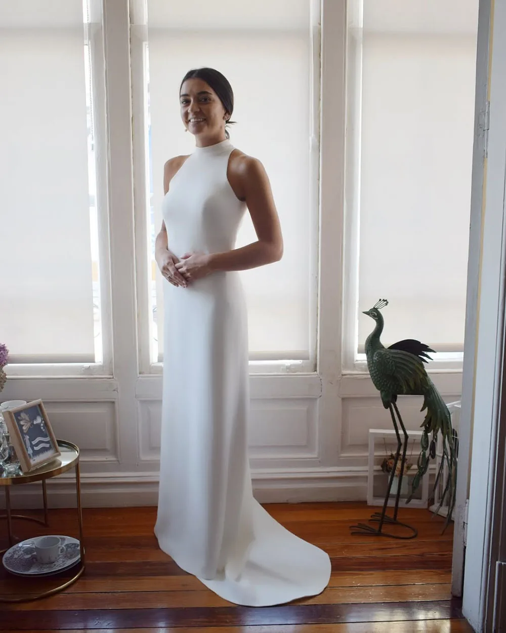 Customized Modern Bridal Dress 2025 Wedding Dress Halter Neck Backless Buttons Bridal Dress Elegant Sheath Wedding Party Dress - Image 3