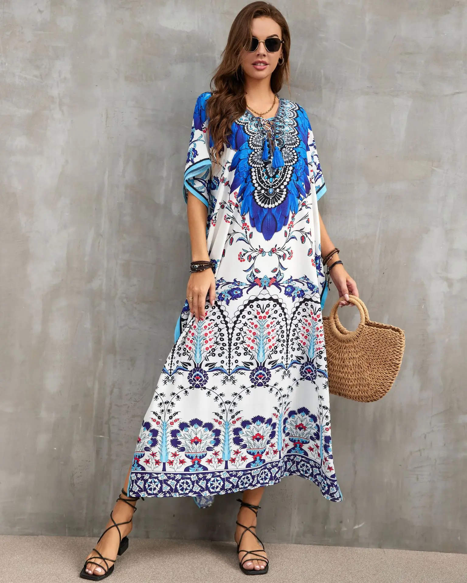 Vestidos de caftán para mujer, traje de baño de talla grande, Vestido de playa Maxi