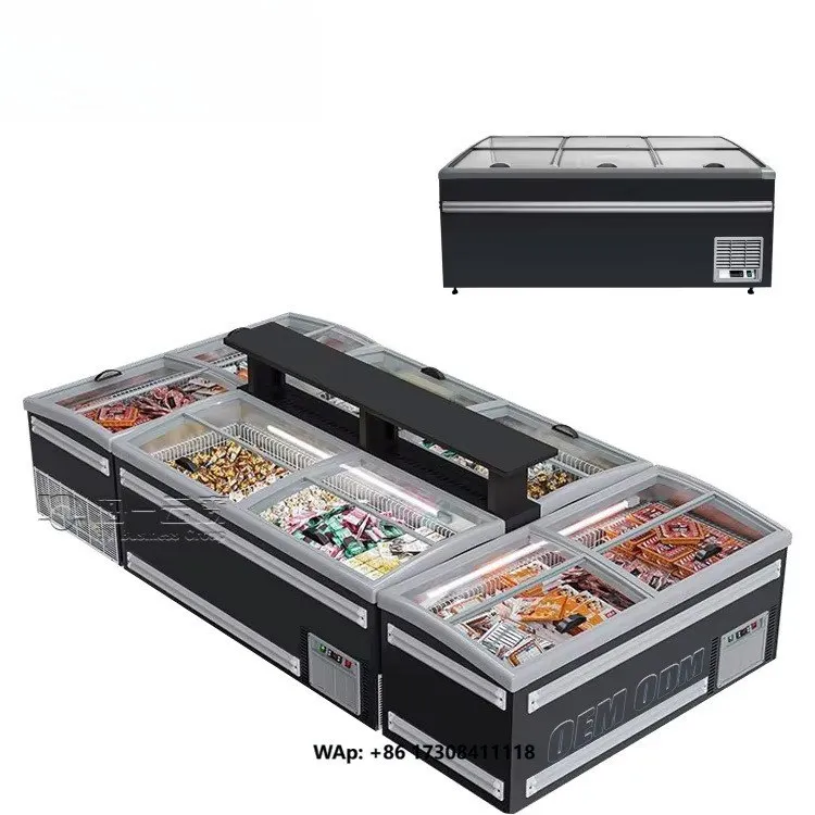 Refrigerated Display case Deep Island Cabinet Chest Fridge Freezer Glass Door Open Top Display Island Freezer for Frozen Food