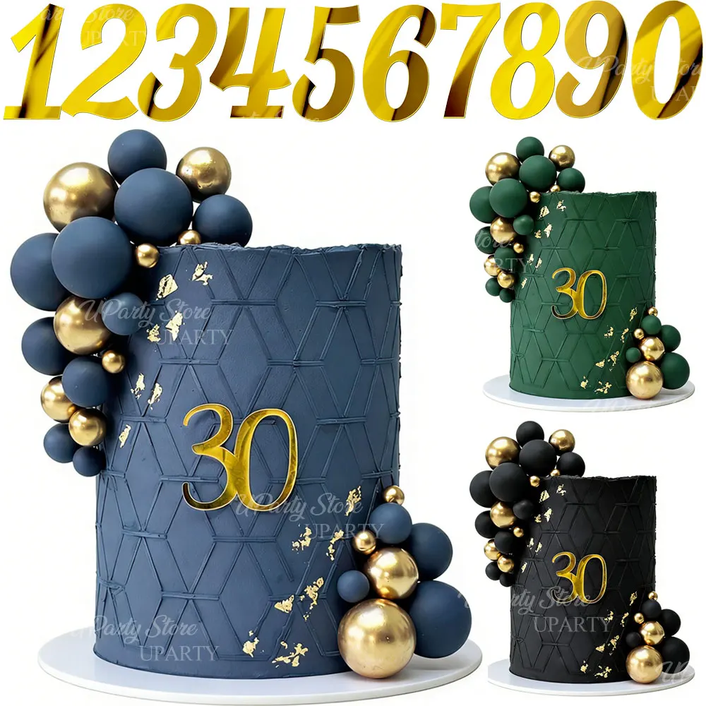 35 Stück Acryl-Zahlen-Kuchendekoration Marineblau Gold Kuchenbälle 0-9 Zahlen-Topper für Geburtstag Vatertag Jubiläum Kuchendekoration – Detail 1