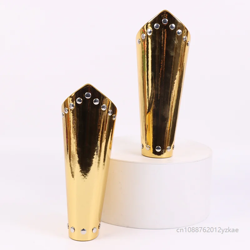 Medieval Silver Gold Armguards with Rivet artificial leather Arm Protection Knights Stage Costume Cosplay Archery Prop Arm Guard