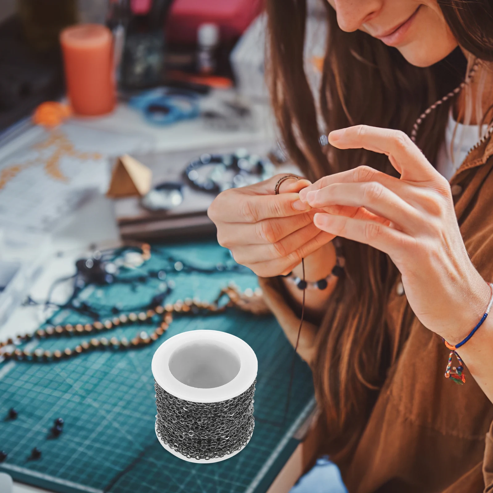 

1 Roll 120Cm Copper Cross Spool Multi-Functional Bracelet Necklace Craft Accessory For Bag Garment Decoration Jewelry Jewelry