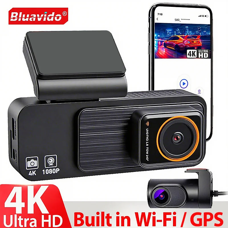 

Dash Cam Dual Lens 4K UHD Recording Car DVR GPS WDR Night Vision Video Recorder GPS Wi-Fi Room Black Box 1080P Rear View Camera