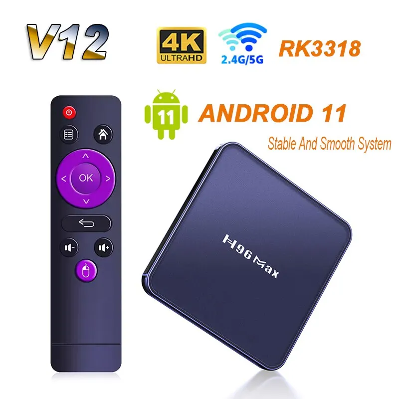 H96 MAX V12 TV Box Android 11 4GB 64GB Rockchip RK3318 Support 4K TVBOX Google Play Store Youtube H96MAX Media Player