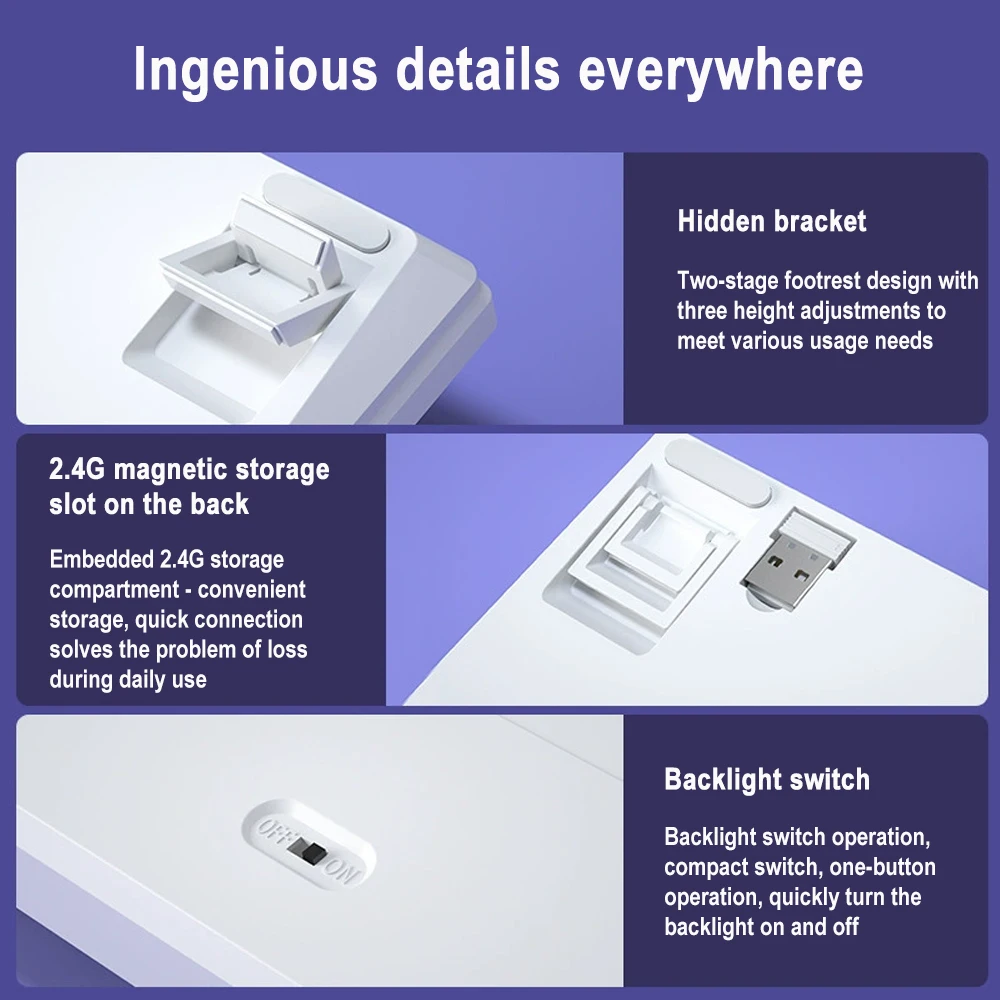 Wireless Mechanical Keyboard Bluetooth Type-C Tri-Mode Hot-Swap 98% Layout 100 Keys White Backlight DIY Keyboards Kit for Gaming