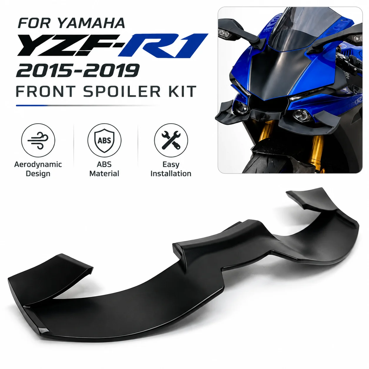 Motorcycle Front Lower Lip Accessories For YAMAHA YZF R1 2015-2019 Wind Wing Frontal Spoilers Front Lower Lip Spoiler Fixed Wing