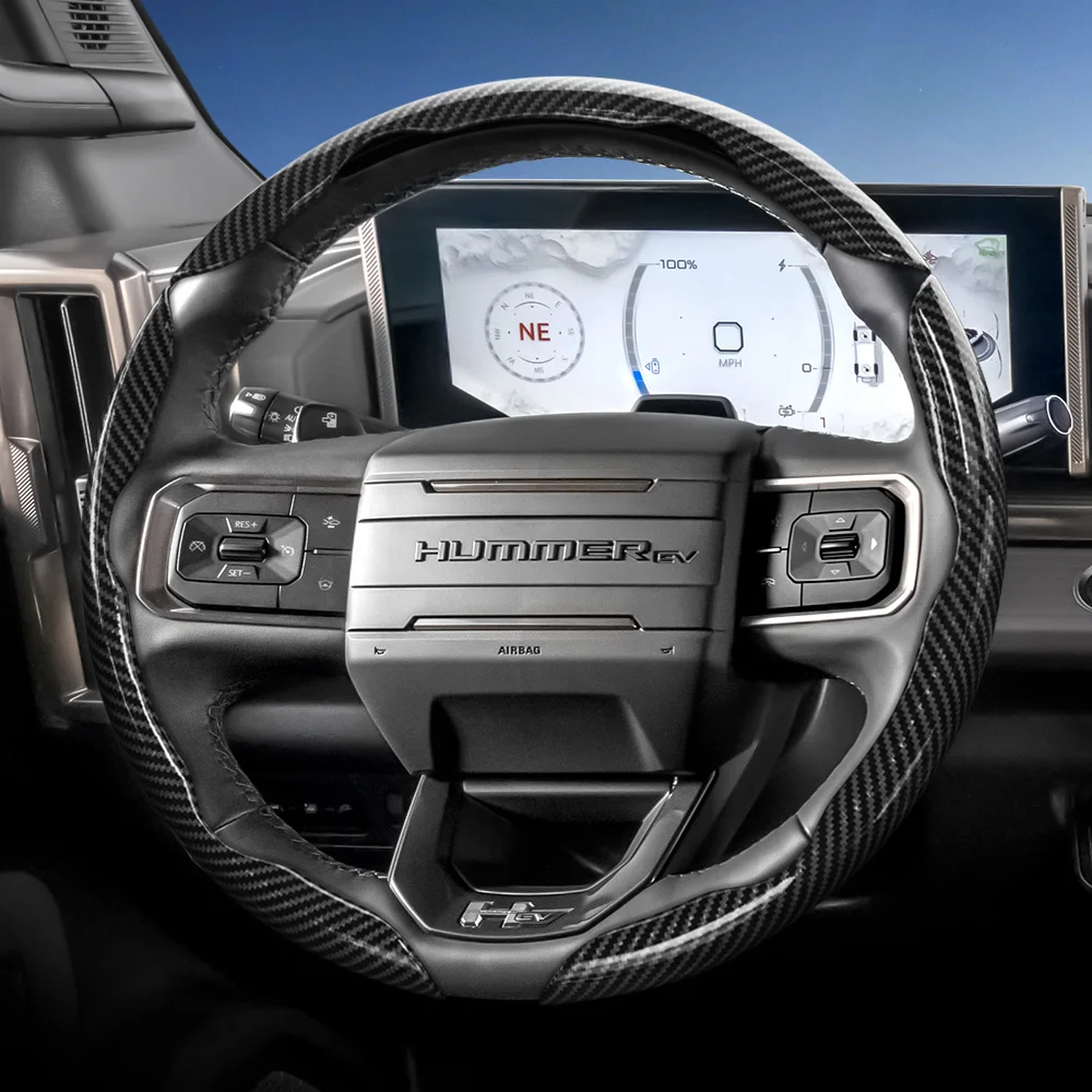 Funda para Volante de Fibra de Carbono Compatible con Gmc, con Diseño de Liberación Rápida Segmentado, Duradera, para Modelos como Sierra 1500 Hd Ev, Yukon Terrain, Acadia, Canyon, Savana, Hummer Ev, etc., en Negro, Plateado y Blanco