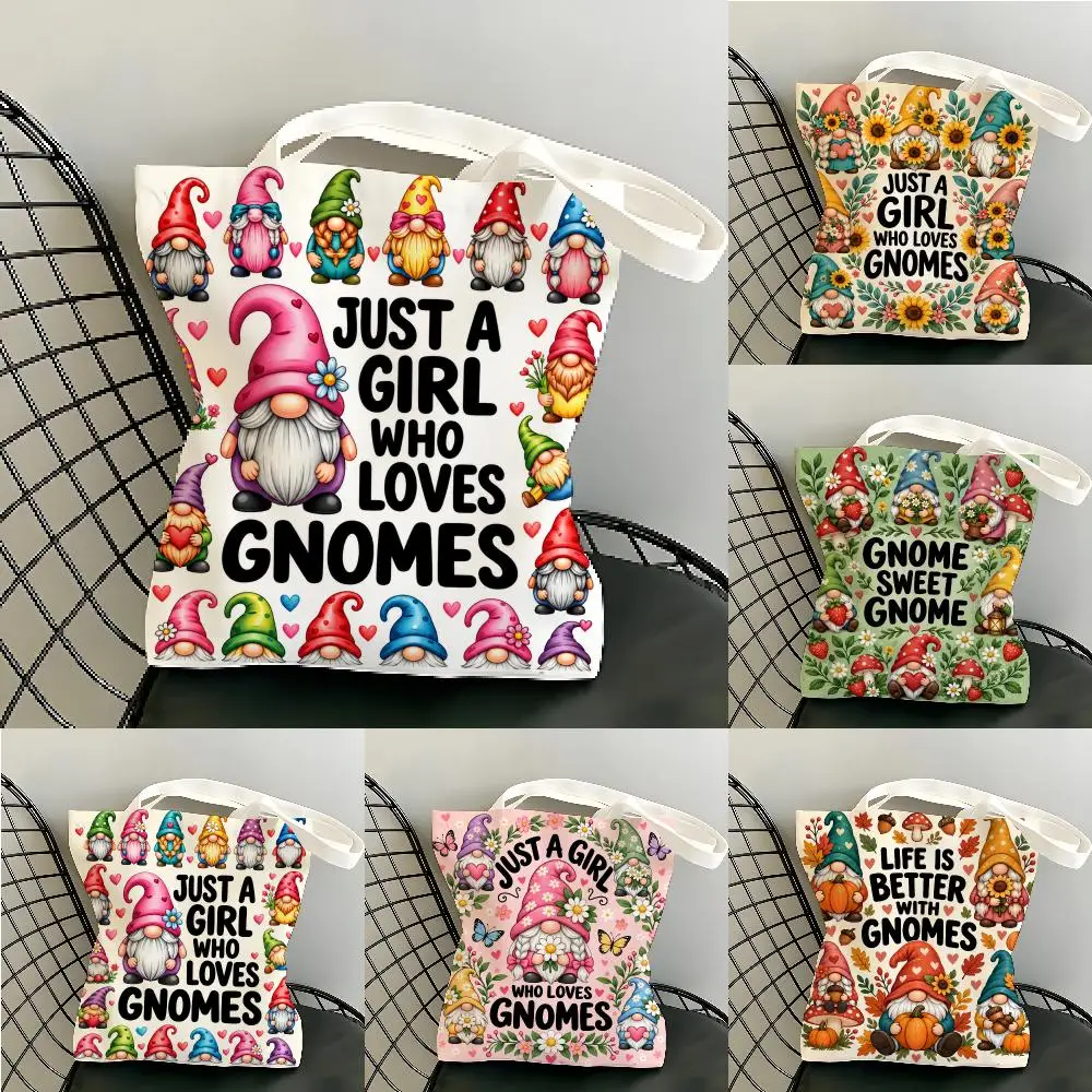 Gemütliche Aufbewahrungstaschen im Gnome-Design, Canvas-Einkaufstasche für Damen, große Kapazität, wiederverwendbare, umweltfreundliche Einkaufstasche, Schulter- und Handtasche.