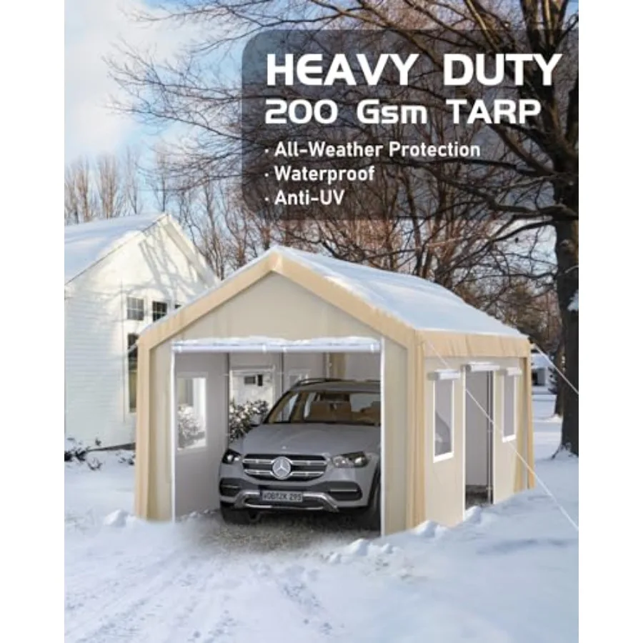 13 x 20 Ft Heavy-Duty Carport, Portable Garage, 180g PE Waterproof Canopy and 8 x 1.0 mm Poles for Full-Size Pickup Trucks, Boa