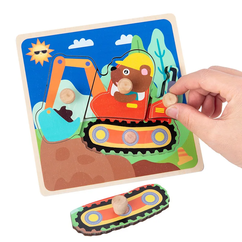 새로운 3D 입체 나무 못 큰 손 긁는 보드 직소 퍼즐 어린이 조기 교육 동물 매칭 나무 장난감