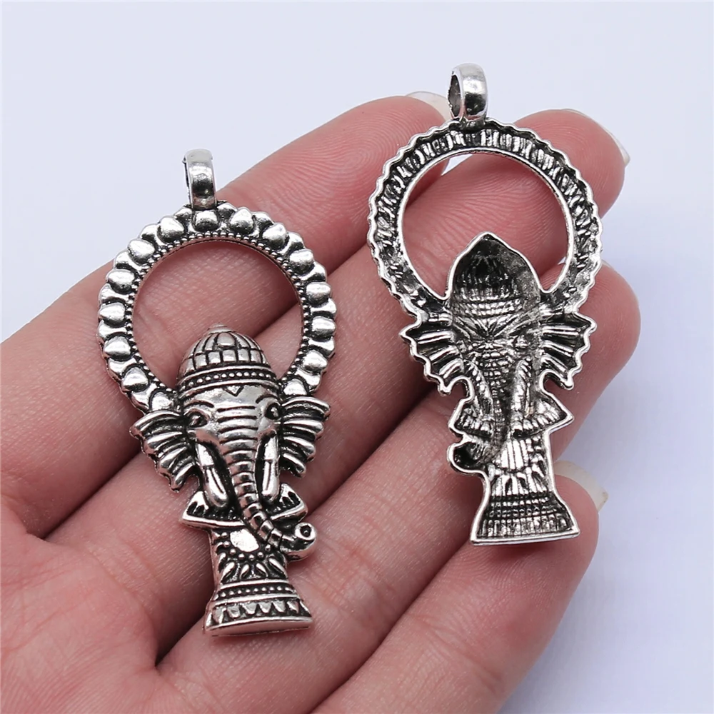 WYSIWYG 4pcs 56x27mm Antique Silver Color Elephant God Ganesha Charms Pendant For Jewelry Making DIY Jewelry Findings