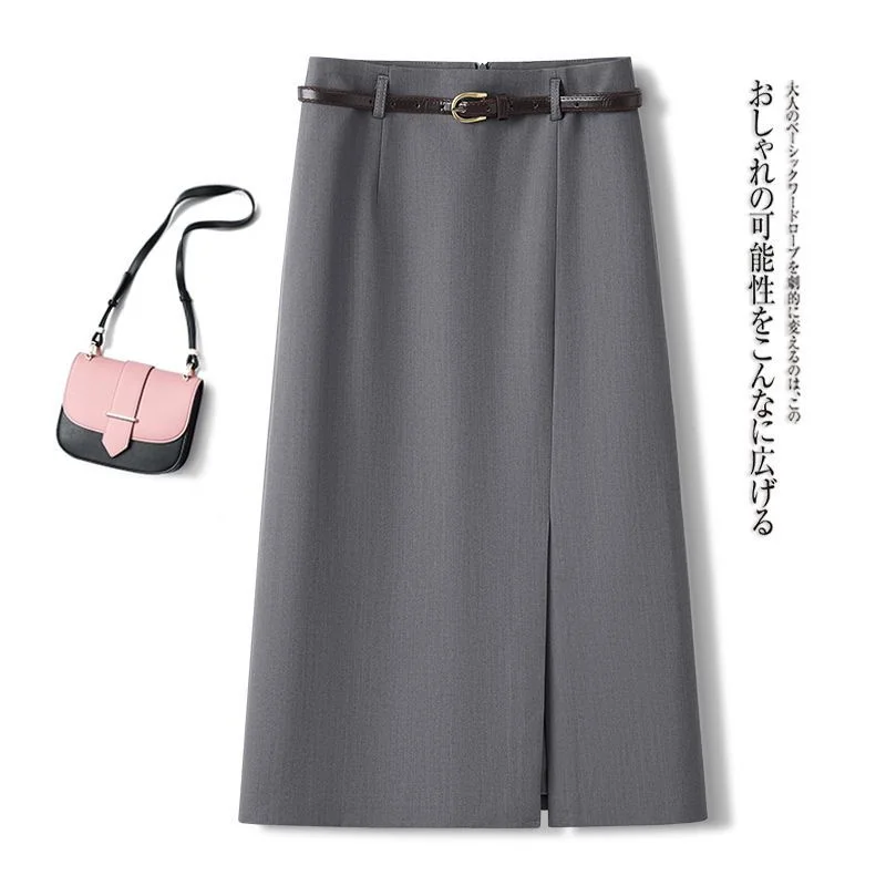 French Women High Waist Side Slit A-line Suit Skirts Spring Summer Office Ladies High End Bodycon Straight Tube Long Skirts