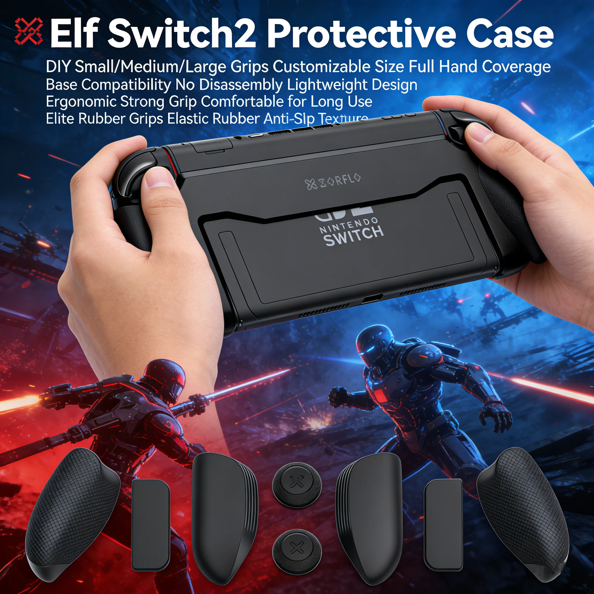 

Эргономичный чехол-накладка для Nintendo Switch OLED, сменные ручки, противоскользящие, с накладками на стики, устойчивые к царапинам.