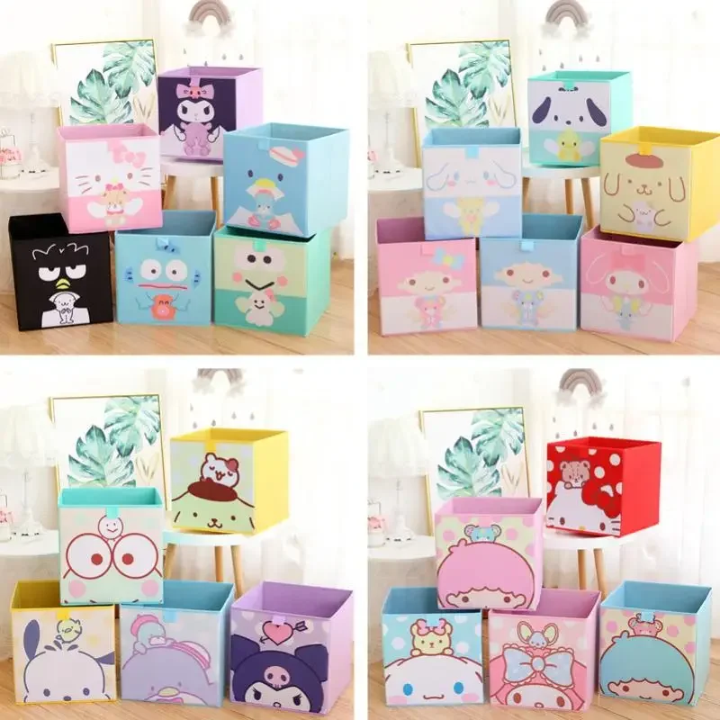 Kawaii Sanrios Storage Box Foldable Anime Kuromi Hello Kittys Home Glove Box High Capacity Children Toys Sundries Storage Basket