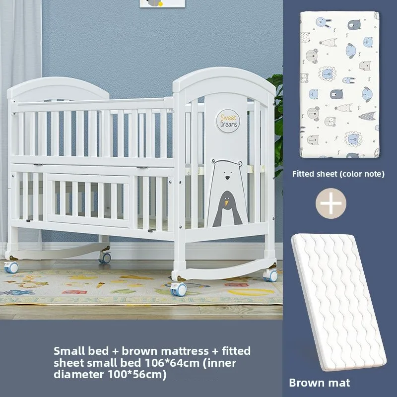 Ailich European crib Solid wood cradle Movable multi-functional baby B & B splicing bed