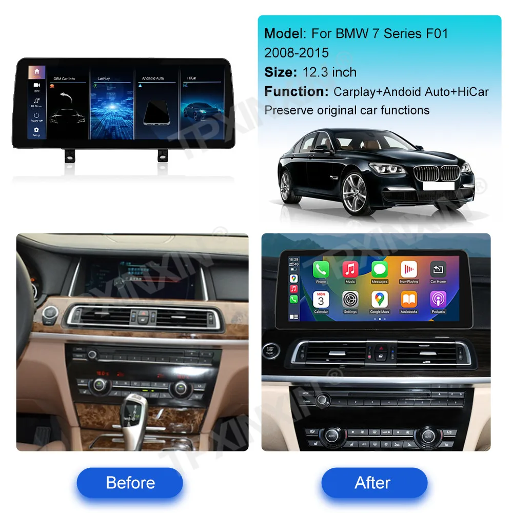 Linux System For BMW 7 Series F01 F02 2008 - 2015 Wireless Carplay Android Auto FM DSP DAB WIFi GPS RDS Front Rear Camera