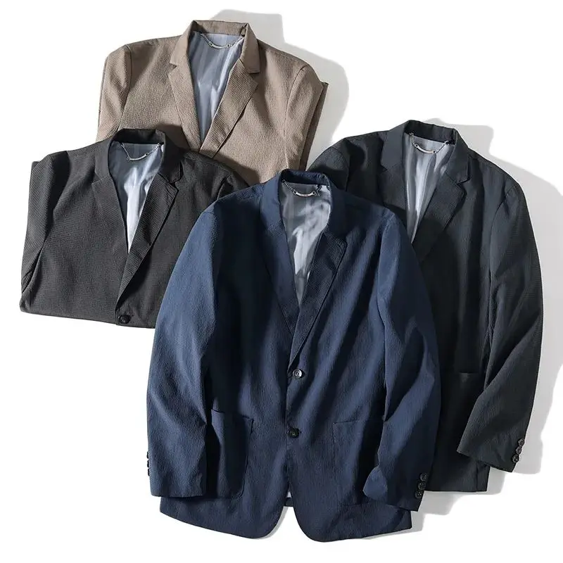 Lightweight Breathable Bubble Cloth Texture Men's Business Casual Suit Jacket Spring Summer Thin Commute Casual Outerwear