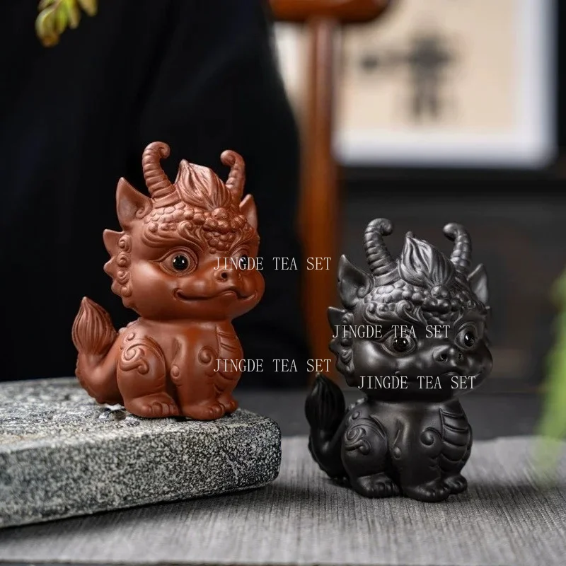 Boutique Purple Clay Tea Pet Lucky Fortune Animal Statue Ornaments Tea Figurine Crafts Handmade Tea Table Decoration Gifts