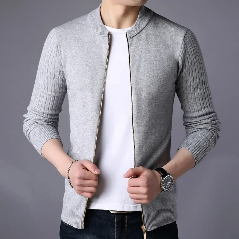 MRMT 2024 Brand New Men's Knitted Cardigan Fashion Slim Fit Korean Version Small Stand Collar Sweater Men's Jackets For Male