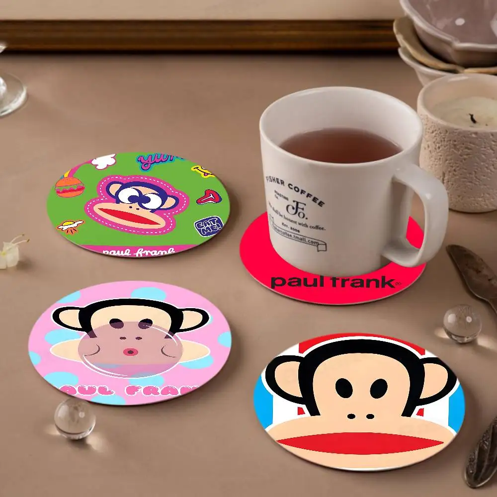 P-Paul F-Frank Wood Coasters Colorful Round Coaster Non-slip Heat Insulation Coffee Mats Home Accessories Kitchen