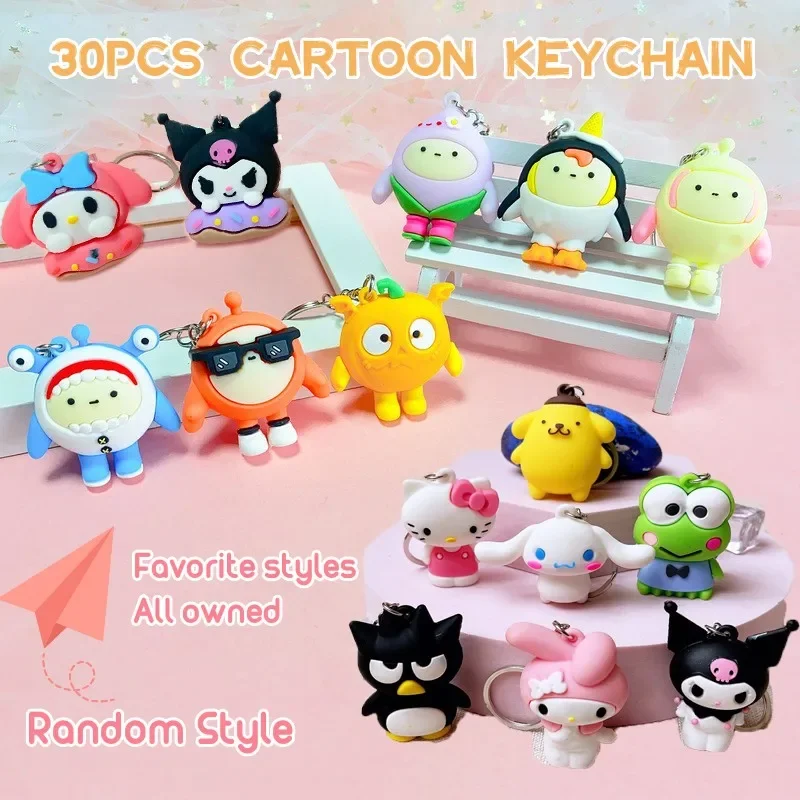 

30PCS Funny Cartoon Keychains Adorable Backpacks Keychains Christmas Gifts and Holiday Charms