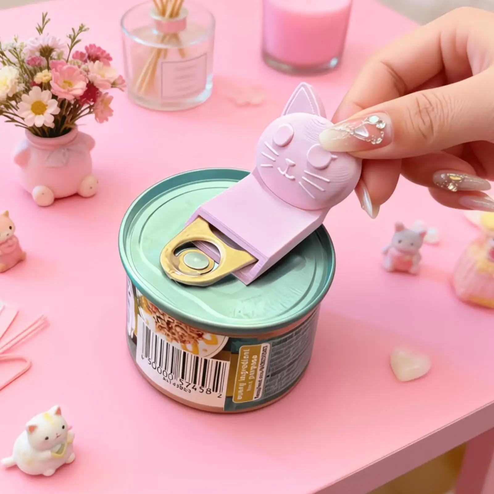 Cat Shape Can Opener 3D Printed Manual Jar Opener Cute appearance Multi-Purpose Tool Portable For Pet Food Home Restaurant ﻿