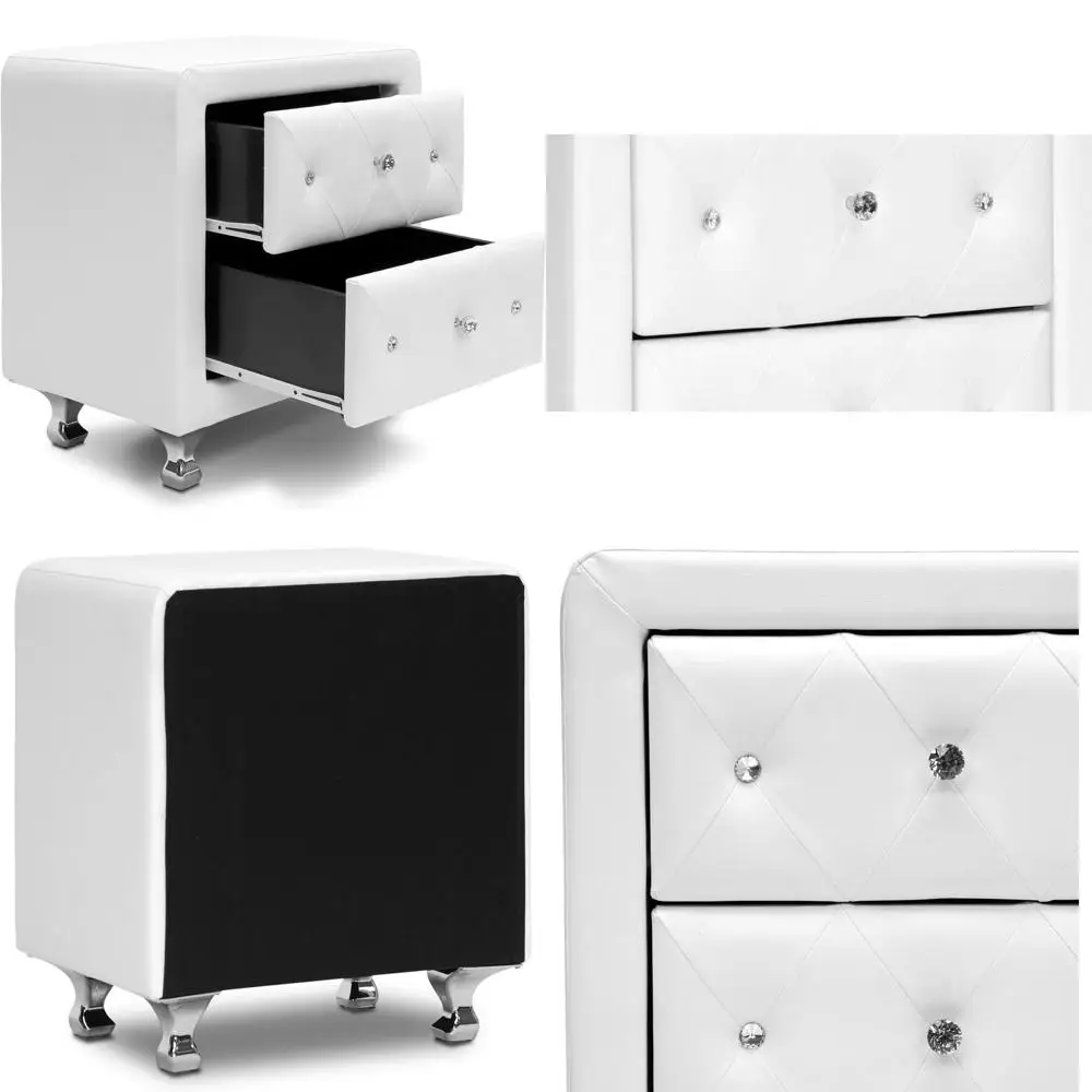 

Современная белая прикроватная тумбочка с кристаллической отделкой и обивкой