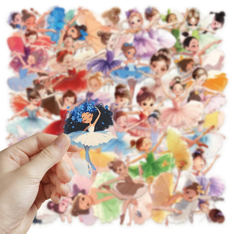 50 шт., красивая балерина для девочек, прозрачная наклейка, мультяшный танцевальный телефон, гитара, ноутбук, чашка для воды, украшение для скейтборда, граффити, наклейка