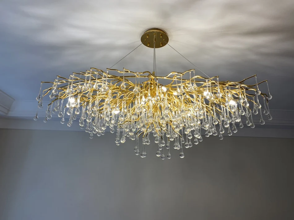 

Modern Crystal Chandelier Golden Aluminum Branch Lamp Luxury Decorative Lighting for Living Room Hotel Lobby Island