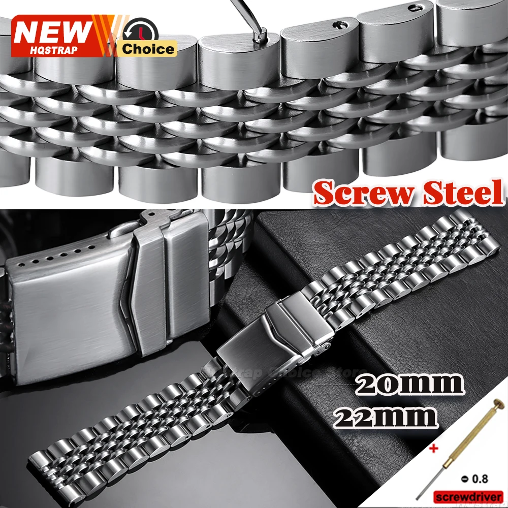 

Новый ремешок из нержавеющей стали с винтовой связью 20 мм 22 мм, универсальный сменный браслет для часов Seiko, ремешок для часов SKX007/009 для Rolex