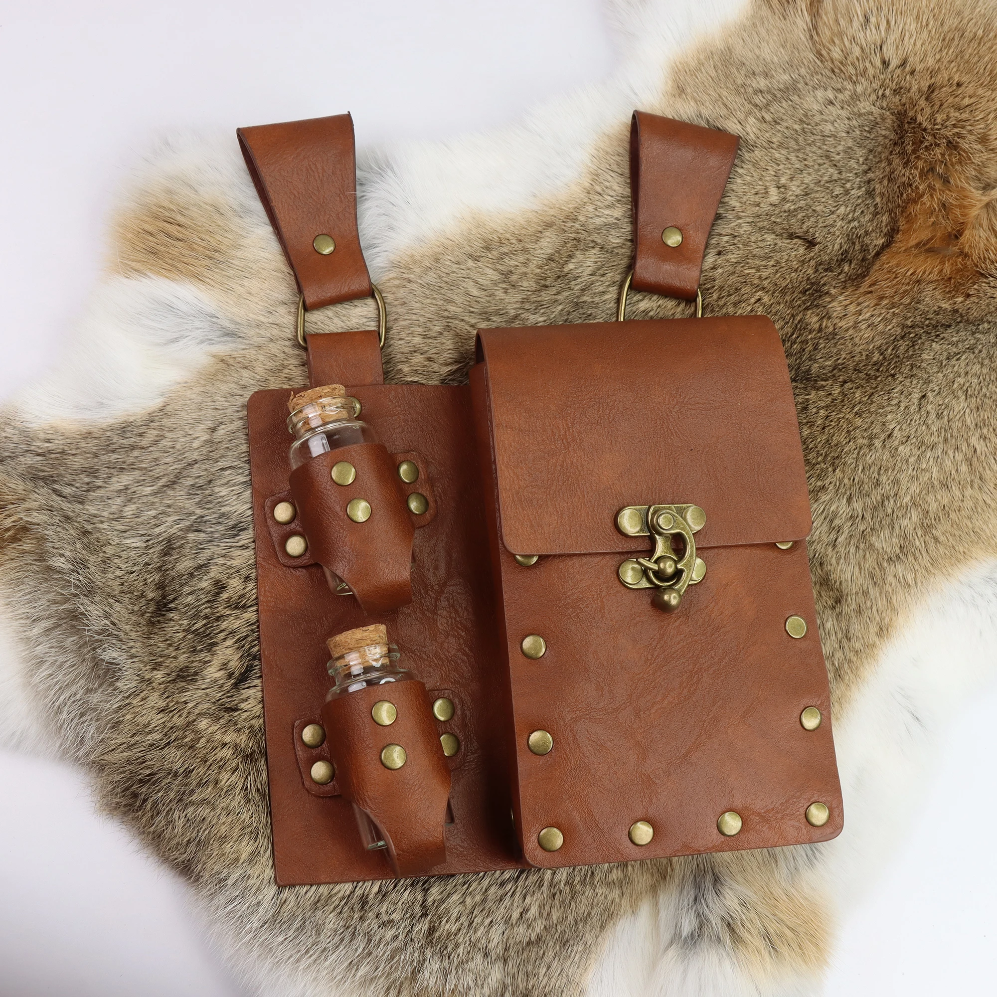 

Средневековая поясная сумка из искусственной кожи с пробковой бутылочкой для упражнений викингов, поясная сумка, аксессуары для алхимиков эпохи Возрождения