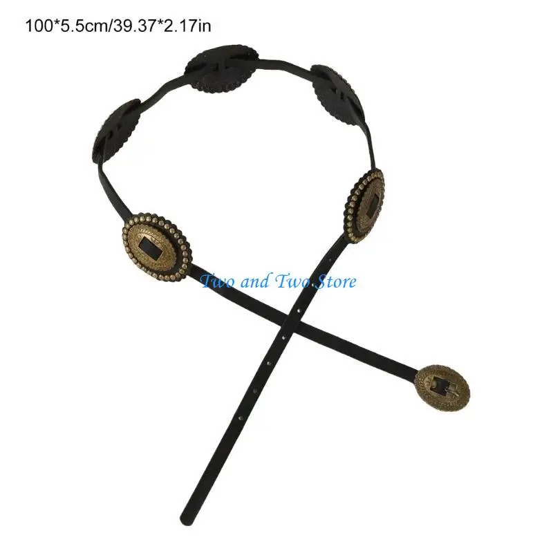 HX6F حزام القرص البيضاوي خمر حزام الخصر المرأة الزخرفية حزام بولي PU للفساتين الرسمية #6