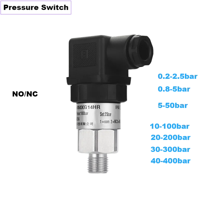 Mechanical Adjustable Pressure Switch 0-200bar 300bar Standard Stainless Steel Diaphragm Piston Pressure Control for Oil Water