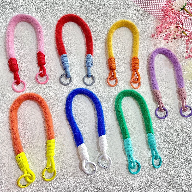 Creative Plush Lanyard Keychain For Phone Case Women Anti Lost Knot Rope Strap Car Key Chains Diy Accessories Fashion Keyring