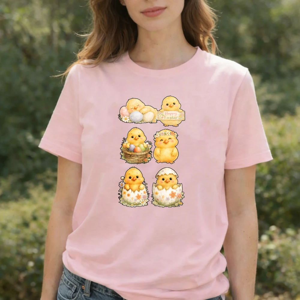 Easter Baby Chicks T-Shirt Watercolor with Easter Eggs Floral Graphic Playful Pastel Festive Casual Family Gatherings T-Shirts