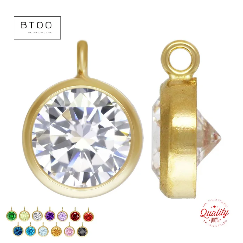 

14k Gold Filled Cubic Zirconia Bezel Drop With Perpendicular Ring, 14kgf for DIY Jewelry Making Charm, 6mm Clear CZ