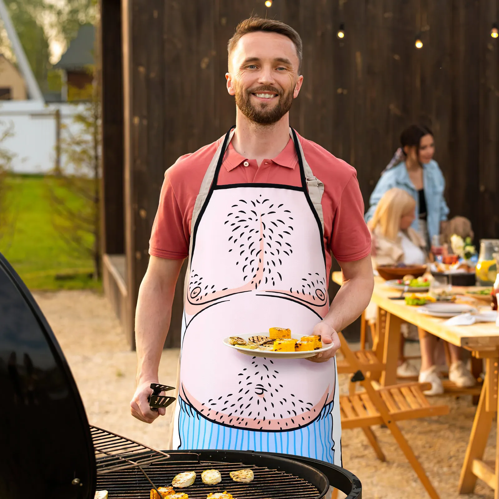 

Funny Printed Apron Cooking Bbq Grilling Wacky Belly Man Design Sleeveless Kitchen Apron Gift Men Women Party Cosplay Twill