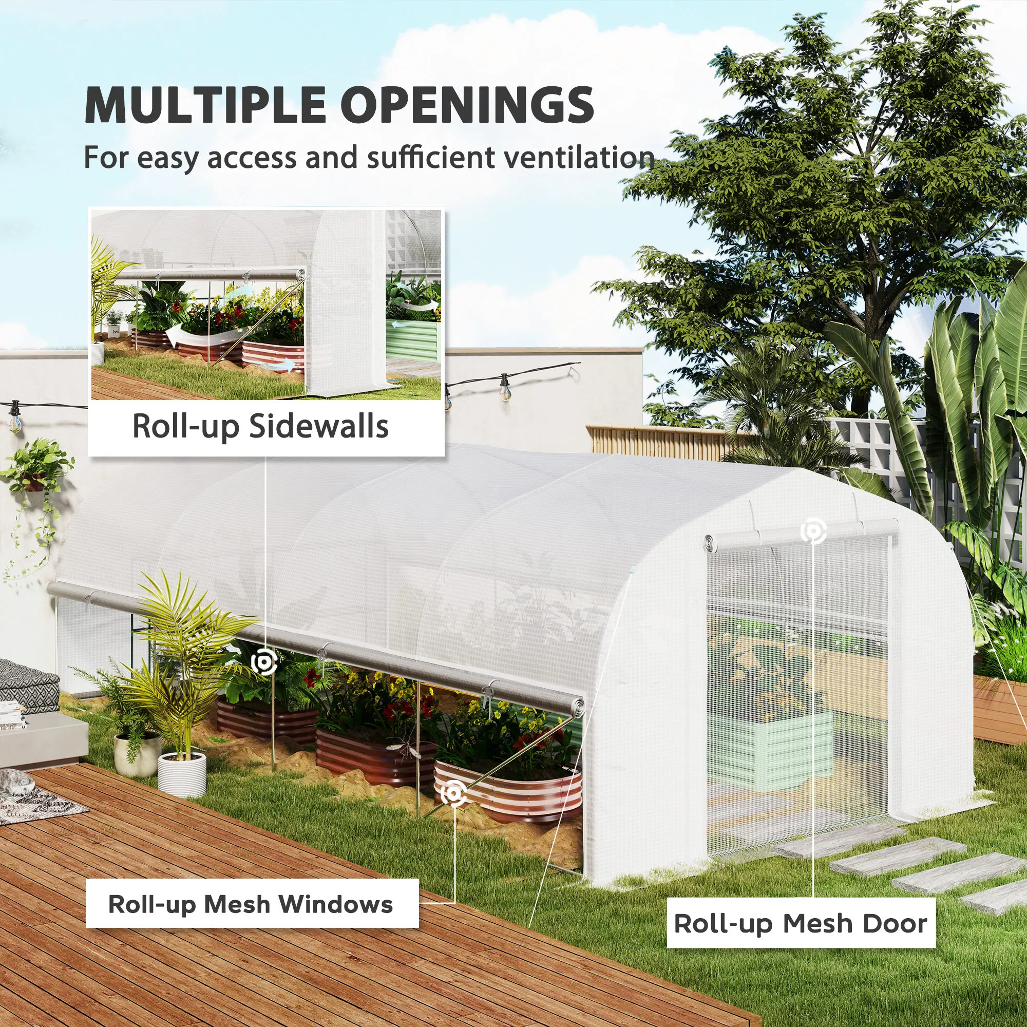 6 X 3 X 2m Polytunnel Greenhouse Garden Tunnel with Roll-Up Sidewalls, Mesh Door