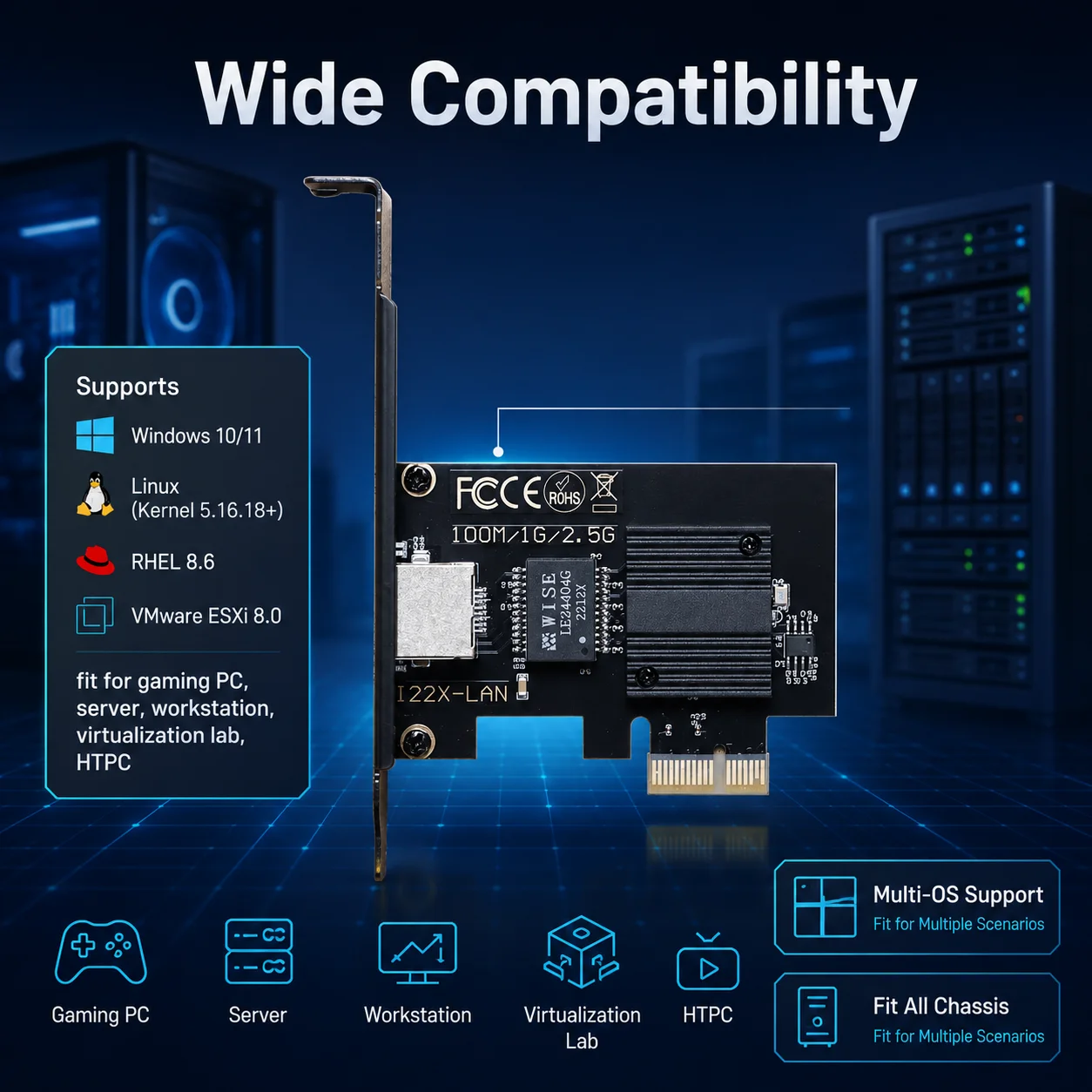 

Xikestor SKS-I226-2.5ET Network Card Intel I226 Chip RJ45 Single Port 2.5GbE LAN Adapter for Desktop PC Gaming NAS Server
