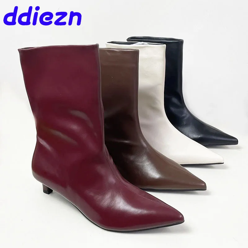 Modern Footwear Women Ankle Boots Slip On Shoes Fashion Pointed Toe Ladies Short Western Booties With Low Heel Shoes