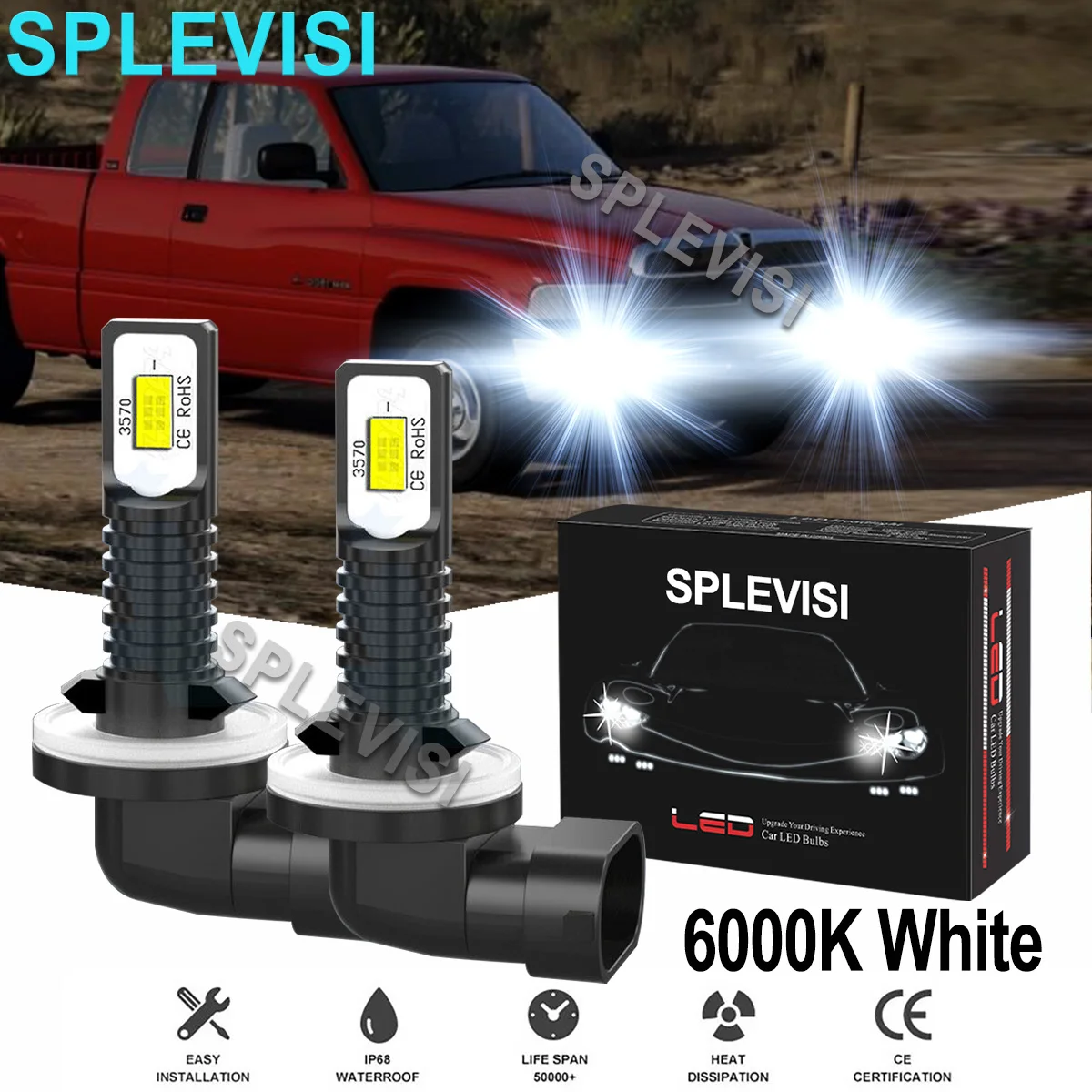 2x70W White Car LED Fog Light Bulbs 6000K Fit For Dodge Ram 1500 2500 3500 1999-2001 Dodge Dakota Durango 2001 2002 2003