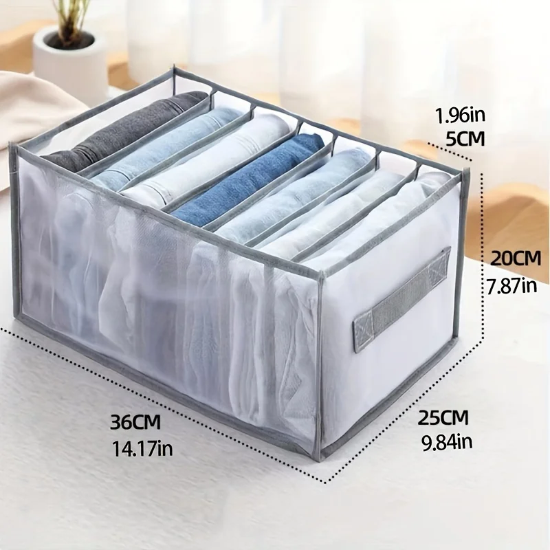 1pc Foldable Closet Organizer with 7-Grid Drawer, Washable Wardrobe Clothes Storage for Jeans and T-Shirts, Non-Textile Material