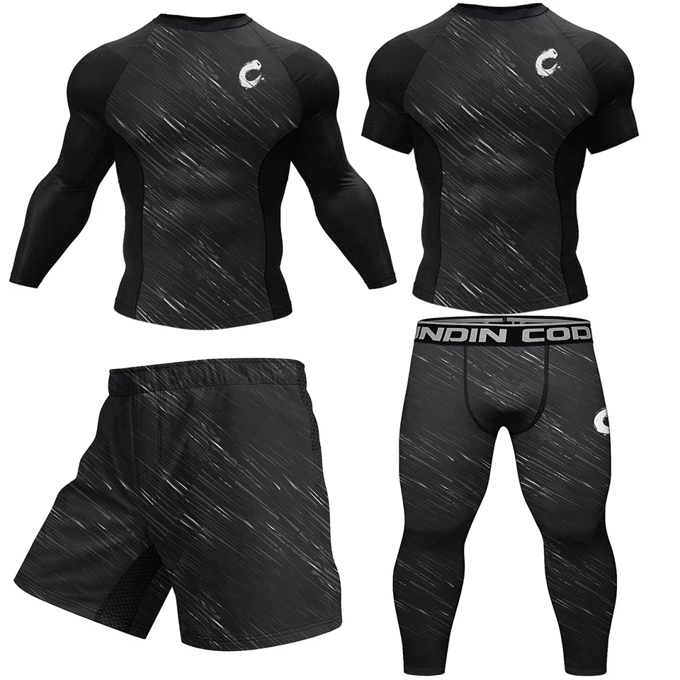 

Cody Lundin, 4 шт./компл., рашгарды для джиу-джитсу, футболка для ММА + шорты, боксерские грэпплинг-глушки, Bjj, рашгард для мужчин, компрессионные майки