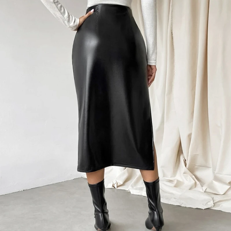 2025 herbst Heißer Verkauf Einfache Split Leder Hohe Taille Schlank Street Style Rock für Frauen