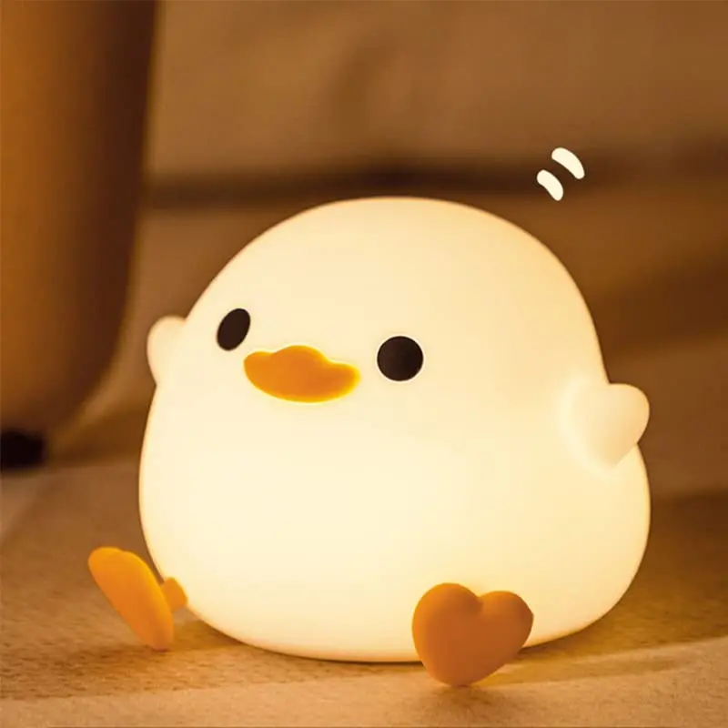 Silicone Duck LED Night Light Children\'s Birthday gift Soft Light Eye Care USB Charging Timing Automatic Clap Sleeping Lamp