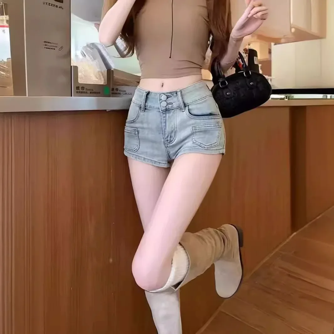 

Summer New High-waisted Retro Denim Shorts.Ladies' Street Fashion - American Make-old Straight Leg A-line Wide-legs Short Jeans
